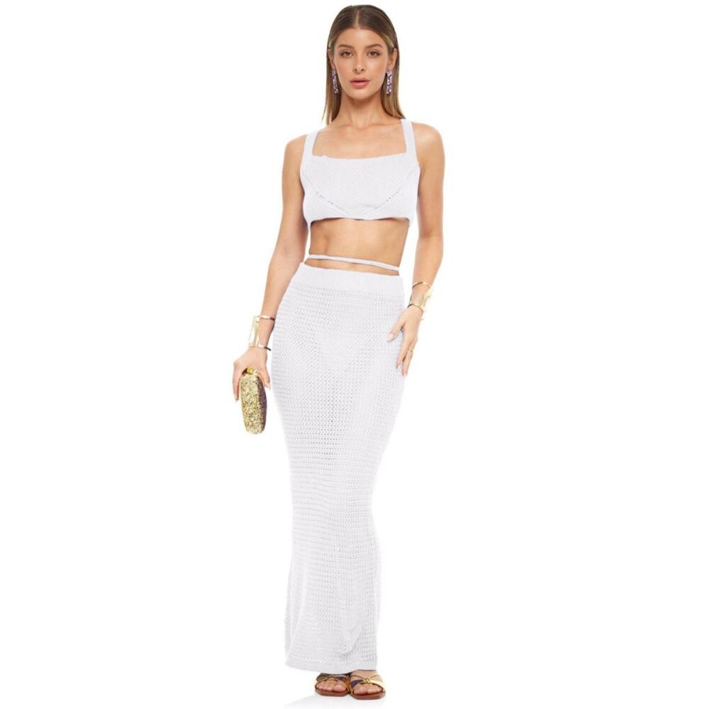 YG COLLECTION: Dani Two Piece Knitted Skirt Set - White